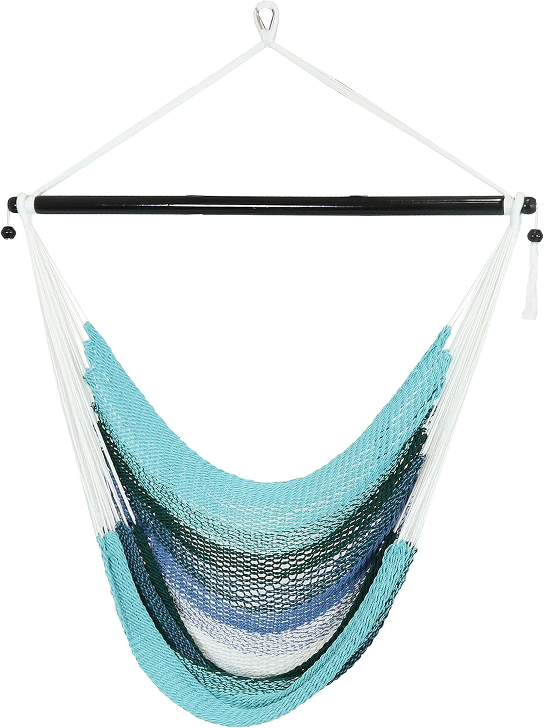 Sunnydaze Lagoon Stripes Woven Double Hammock with Crocheted Edges/Spreader Bars and Soft-Spun Polyester Rope Hanging Hammock Chair