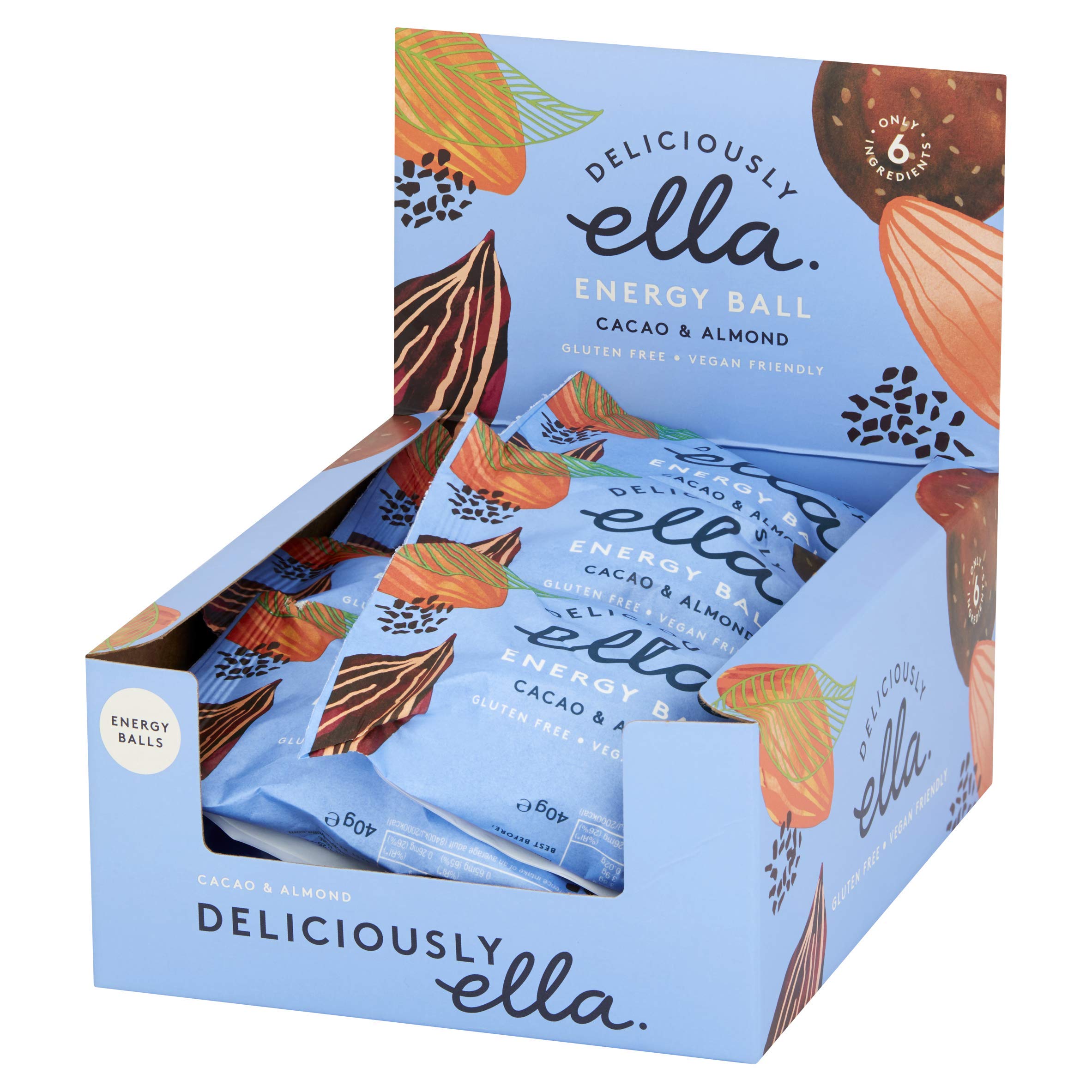 Deliciously Ella Energy Ball Cacao / Almond Multipack 12 x 40g vegane Energiekugeln gesunde Snacks glutenfrei zuckerfrei