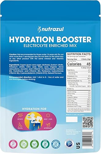 Miniatura 7 de nutrazul Potenciador de hidratación, electrolitos en polvo con sodio, potasio, vitamina B6 y B12, sin edulcorantes artificiales, sabor a fruta de la