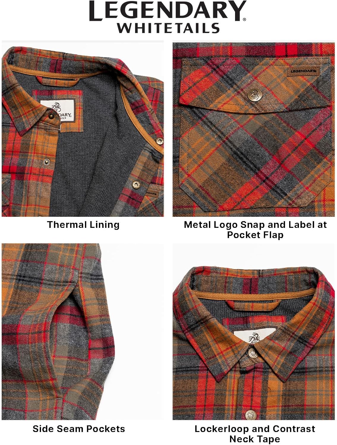 Legendary Whitetails Men's Thermal Lined Shirt Jacket Plaid Flannel Polyfill Insulated - Image 4