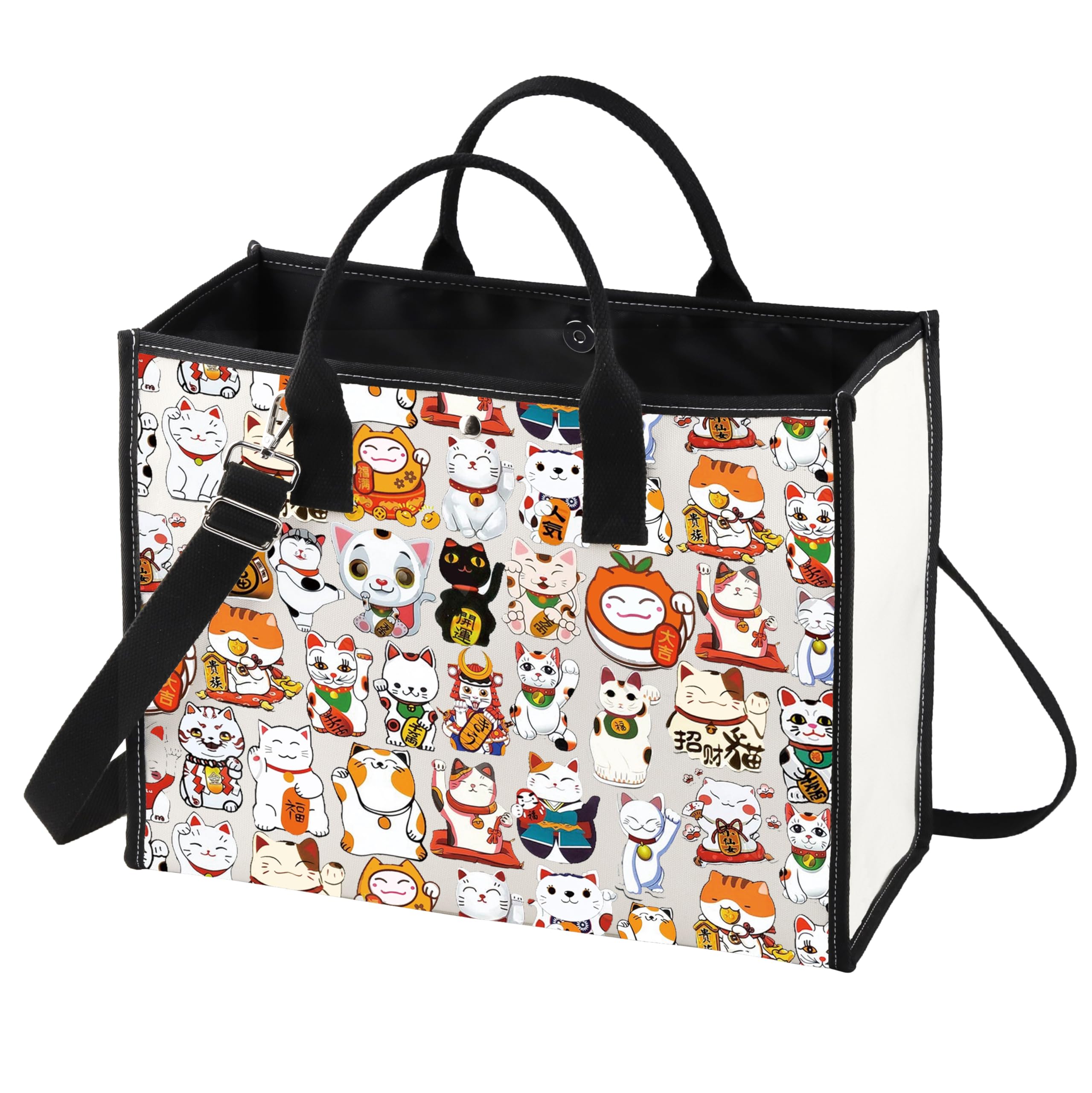 LEVLOManeki Neko Tote Bag Lucky Cat Lover Gift Kawaii Cat Shoulder Bag Lucky Cat Merchandise