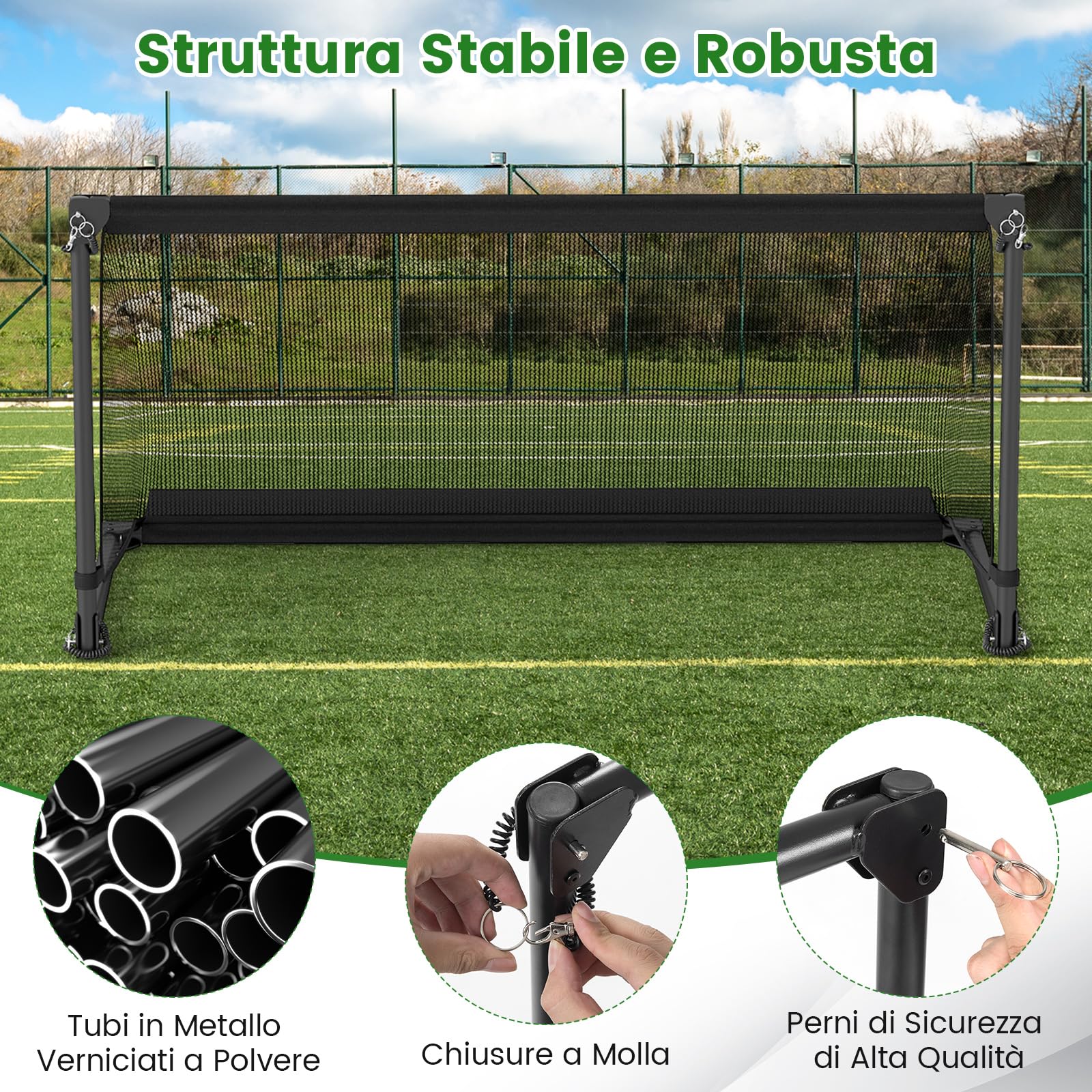 COSTWAY Porta da Calcio per Bambini in Metallo con Rete, Porta da Calcio Pieghevole e Facile da Montare con 4 Picchetti per Cortile, Spiaggia e Giardino per Bambini 6+ Anni