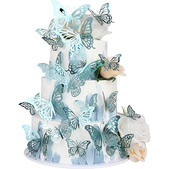 Pack of 42 Butterfly Cake Decorations 3D DIY Butterfly Cupcake Toppers Vibrant Butterfly Cake Decoration for Baby Shower Wedding Anniversary Birthday Party Cake Decoration Blue