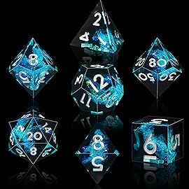 AUSTOR 7-Die DND Dice Set Handmade Sharp Edge Polyhedral Dice for Dungeons and Dragons D&D RPG MTG Table GamesBlack&Blue,Silver