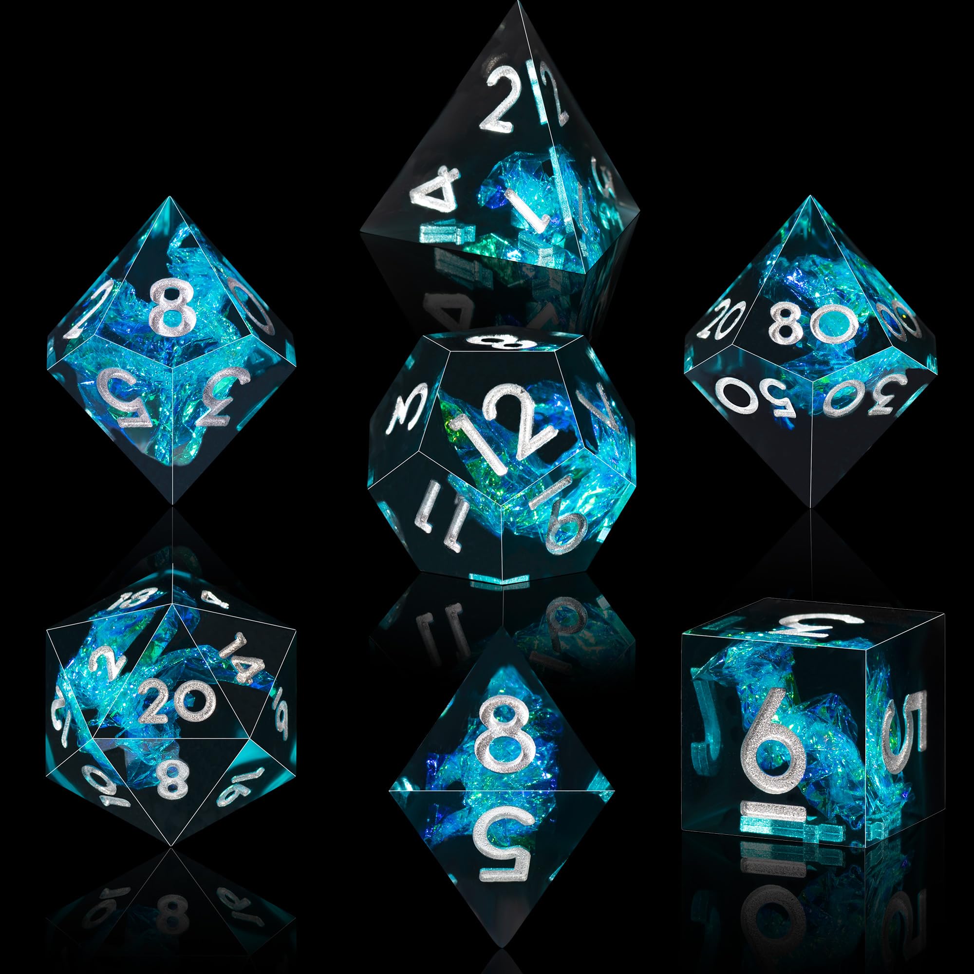 SIQUK 7 Pezzi Set Dadi D&D Dadi da Gioco Poliedrici 7-Die DND Dice D4 D6 D8 D10 D12 D20 D% per DND RPG MTG Dungeon and Dragons (Nero&Blu, Argento) - 3