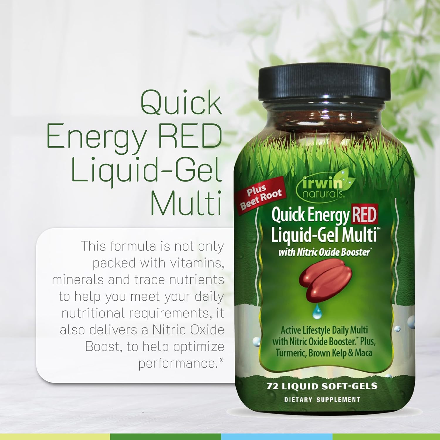 Irwin Naturals Quick Energy RED Liquid-Gel Multi – 72 Liquid Soft-Gels – Nitric Oxide + Energy Support - 2 Pack - Image 5