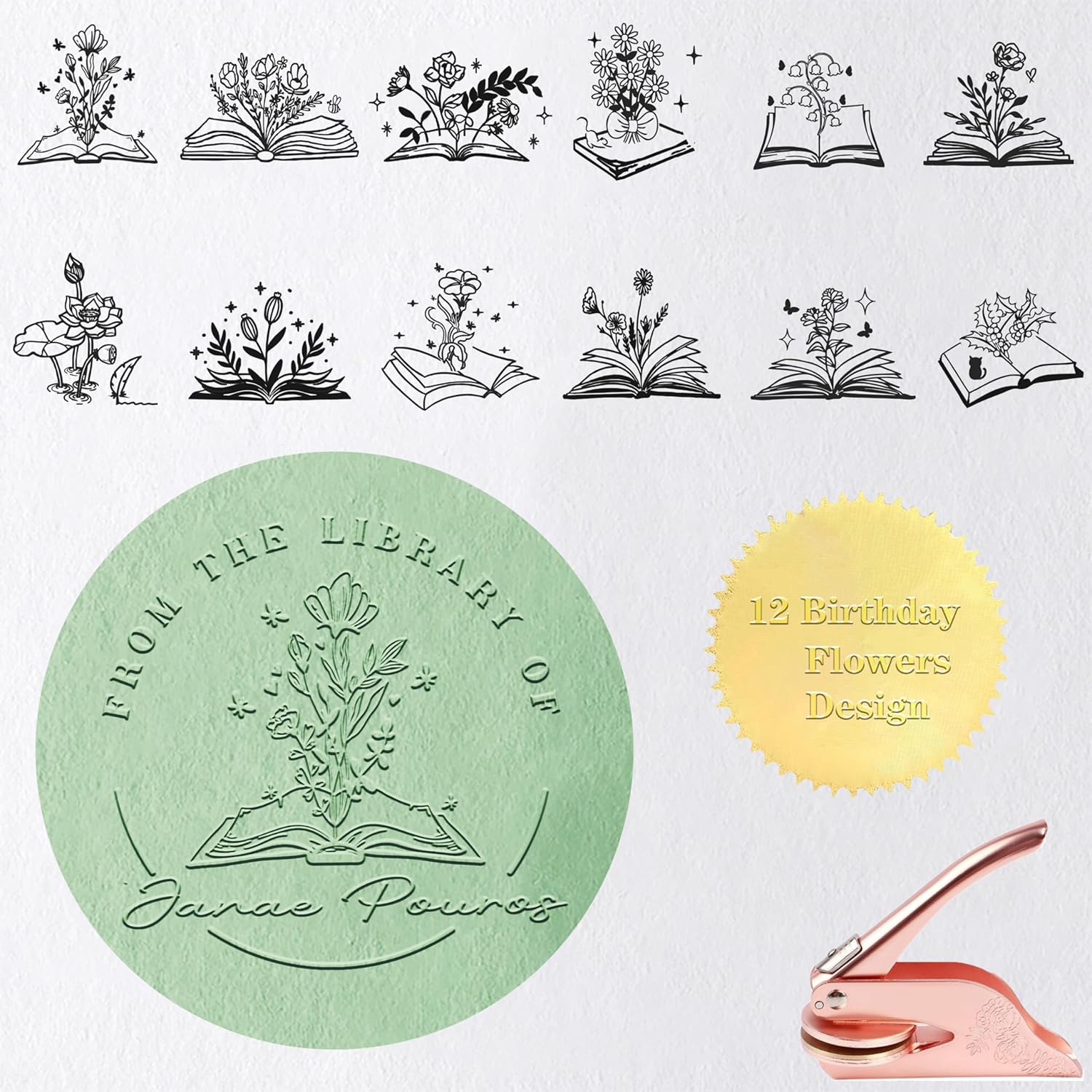 Personalized Embosser Book Stamp from The Library of Birth 12 Month