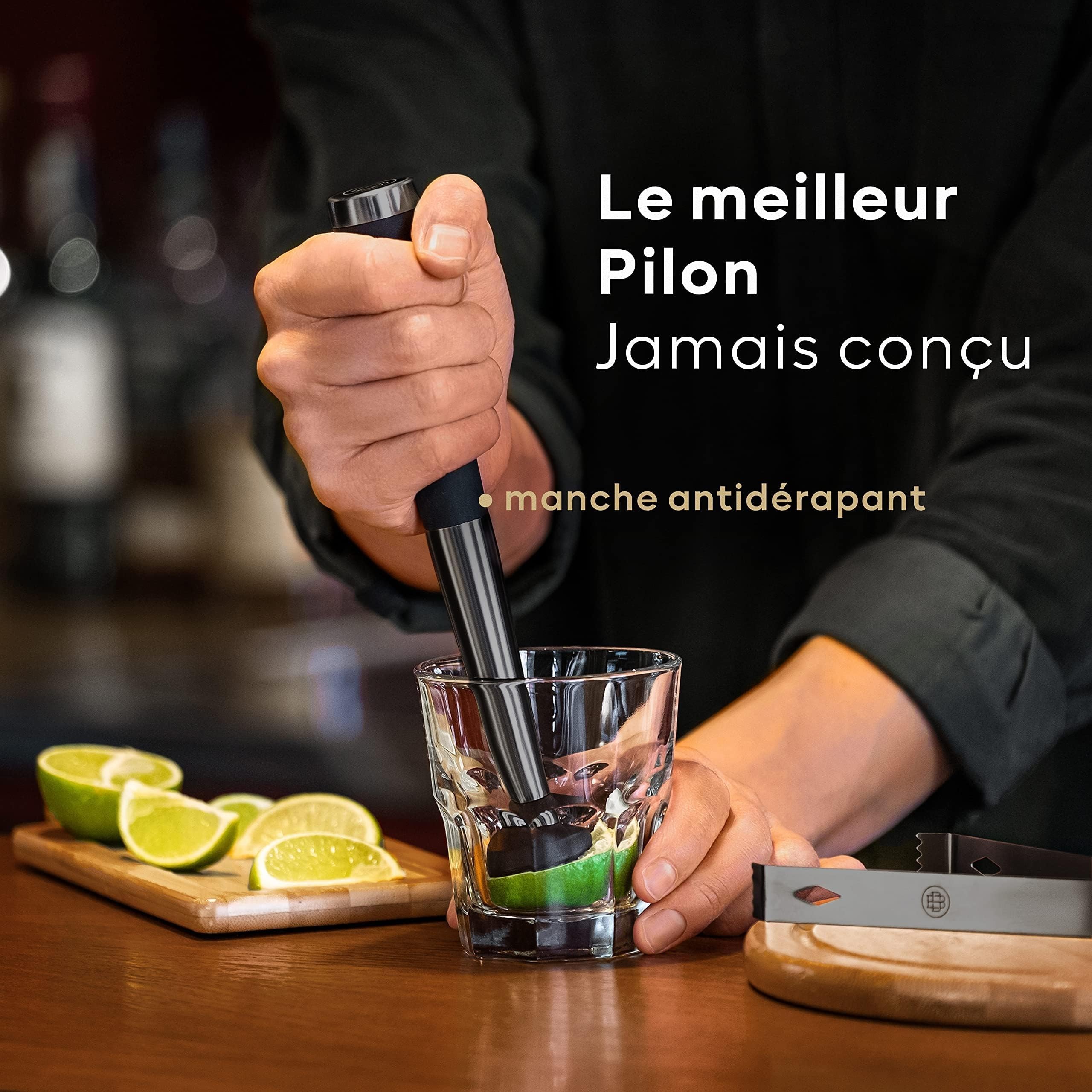 BarDeluxe® Boston Shaker Set de 5 pièces pour Barman - Ensemble de Cocktails - 750 ML - Shaker à Cocktail Boston - en Acier Inoxydable - Accessoires de Cocktail (Noir)