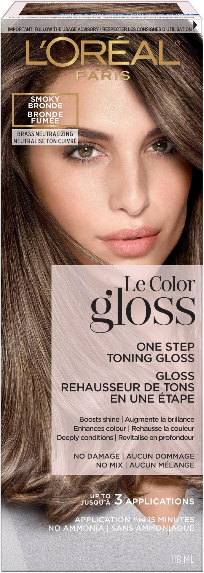 L'Oreal Paris Le Color Gloss One Step In-Shower Toning Hair Gloss, Neutralizes Brass, Conditions & Boosts Shine, Smoky Bronde, 4 Ounce