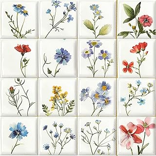 IVN 10PCS 12x12 Inch Botanical Wildflower Design Peel and Stick Floor Ti...
