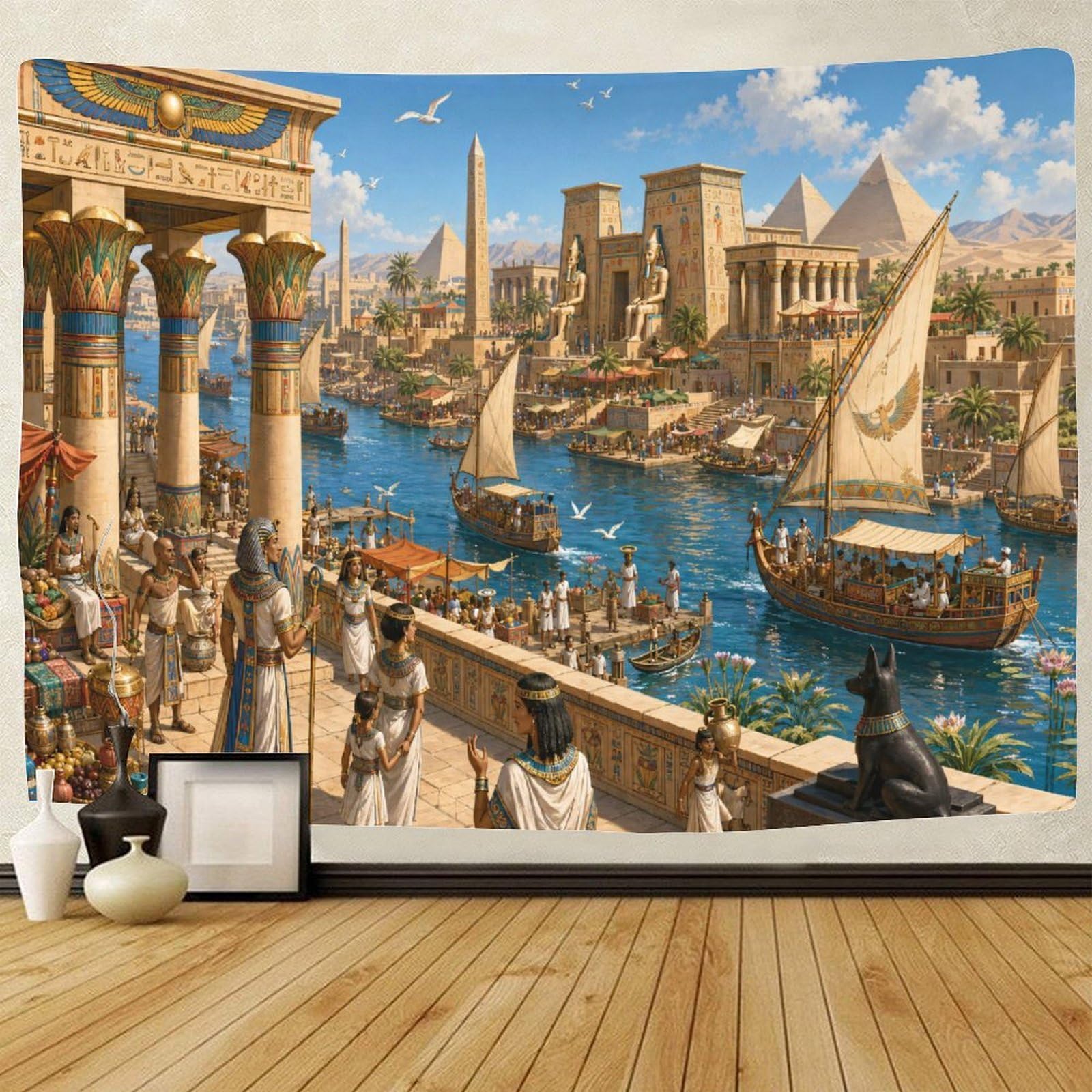 GPMNBCXZK The Nile River in Ancient Egypt Wall Hanging Decor 3D Print Wall Tapestry Pyramid Tapestries Poster Curtain Bedroom College Dorm 150cmx200cm