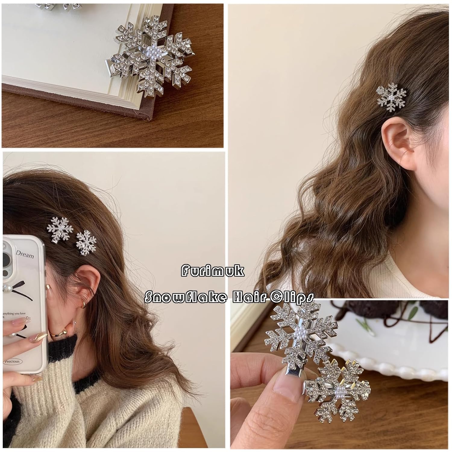 16 Pcs Rhinestone Snowflake Hair Clips Christmas Hair Barrettes Sparkle Silver Hairpins with Pearls Hair Accessories Alligator Clips for Women Winter Holiday Hair Decoration - Image 5
