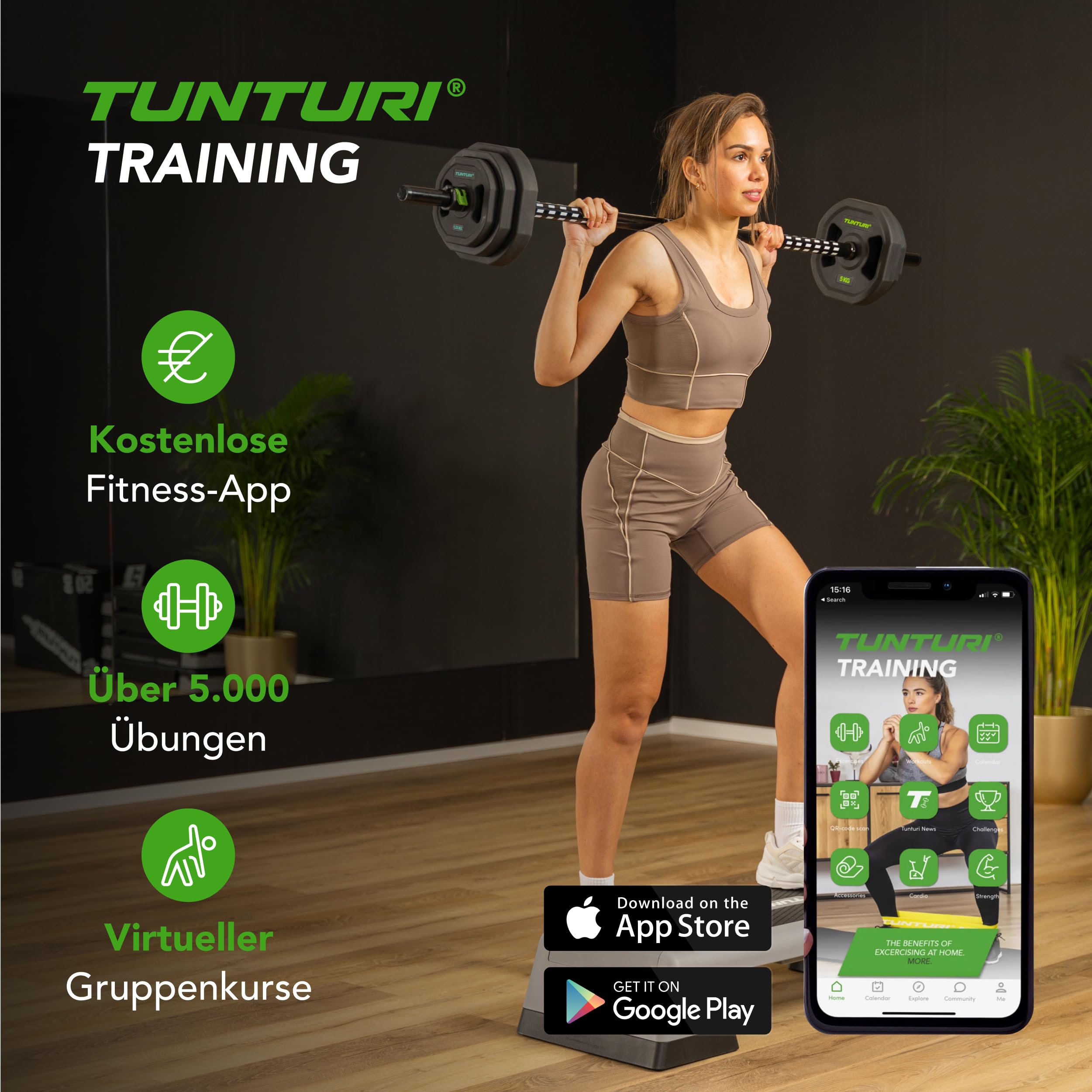 Tunturi Aerobic Pump Gewichtenset 20kg - Hantelset aus Gummi mit Hantelstange und 6 Scheiben