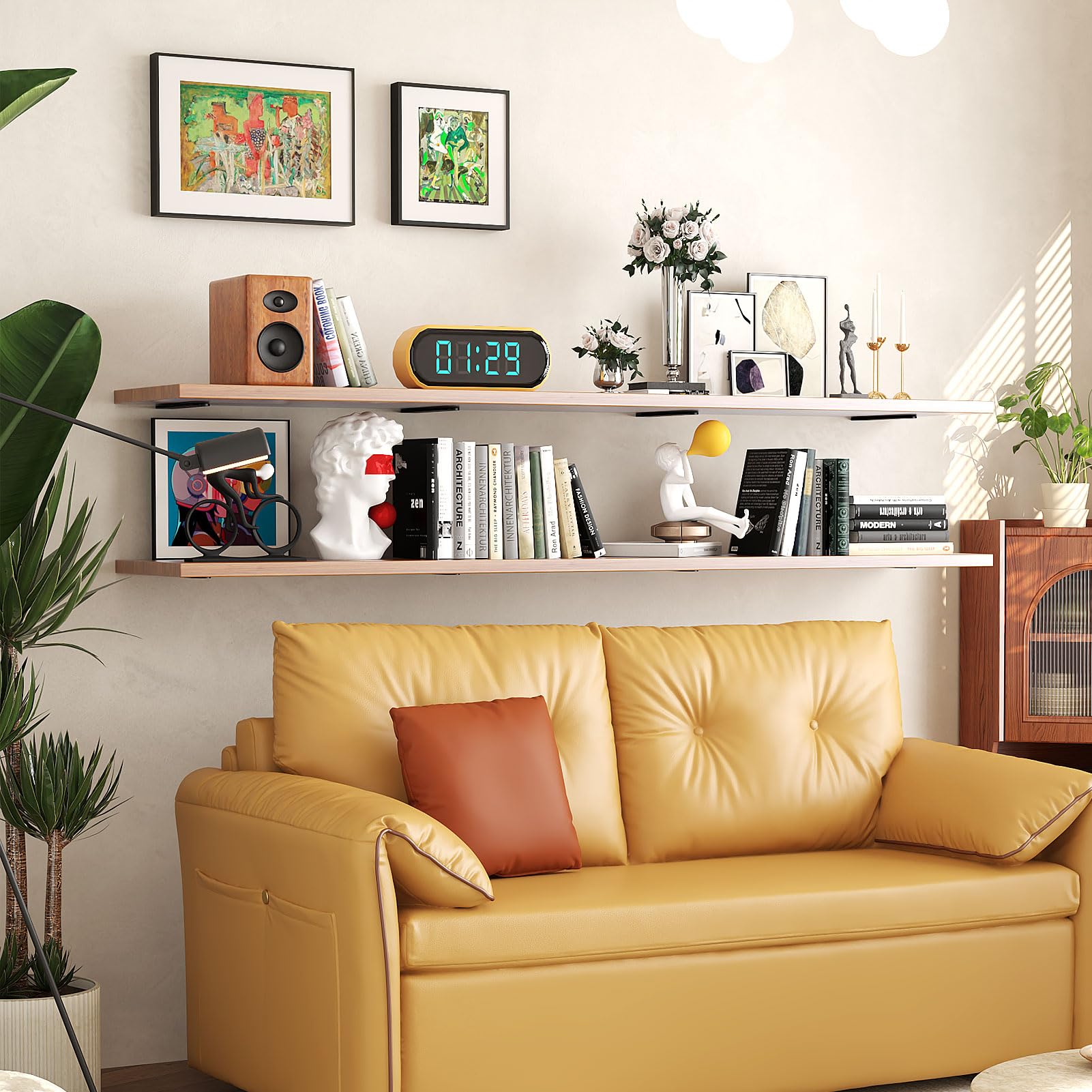 WELDUN Paquete de 6 soportes flotantes para estantes de 20 cm, soportes en L de metal resistente para colgar en la pared, color negro