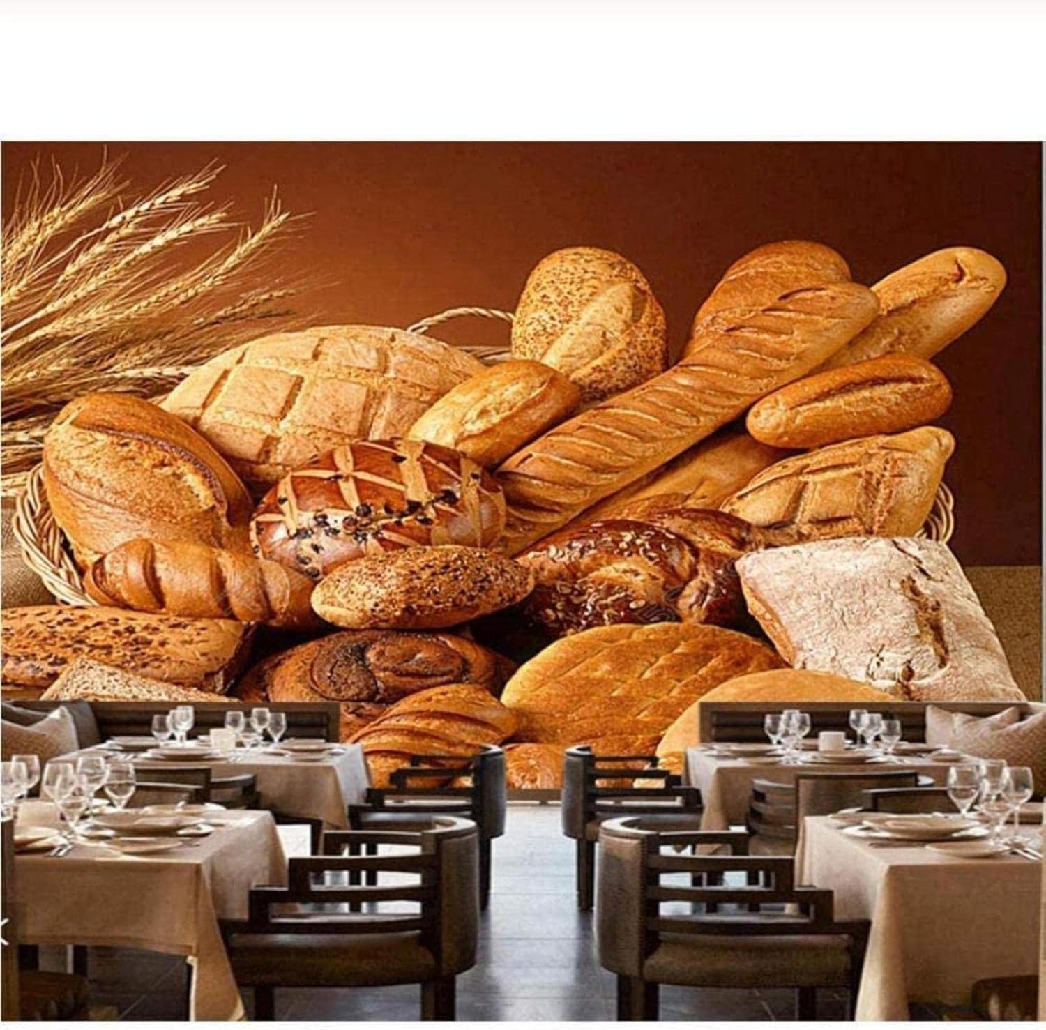 Bakery Wheat Bread 3D Mural Wallpaper, Golden Toast Snack Photo Wall Mural, Photo Wallpaper for Living Room Bedroom TV Background Hotel Bar Restaurant Breakfast Shop Mural - 59"x 39.4"(W x H)
