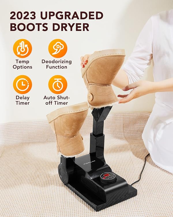 FORLIM [Upgraded Temperature Control] Boot Dryer for Work Boots - Shoe Dryer with 24-Hour Delay Timer, Portable Glove Dryer & Boot Warmer, Automatic Shut-Off Timer, Folding Design, Smart Panel, Black by FORLIM - Image 2