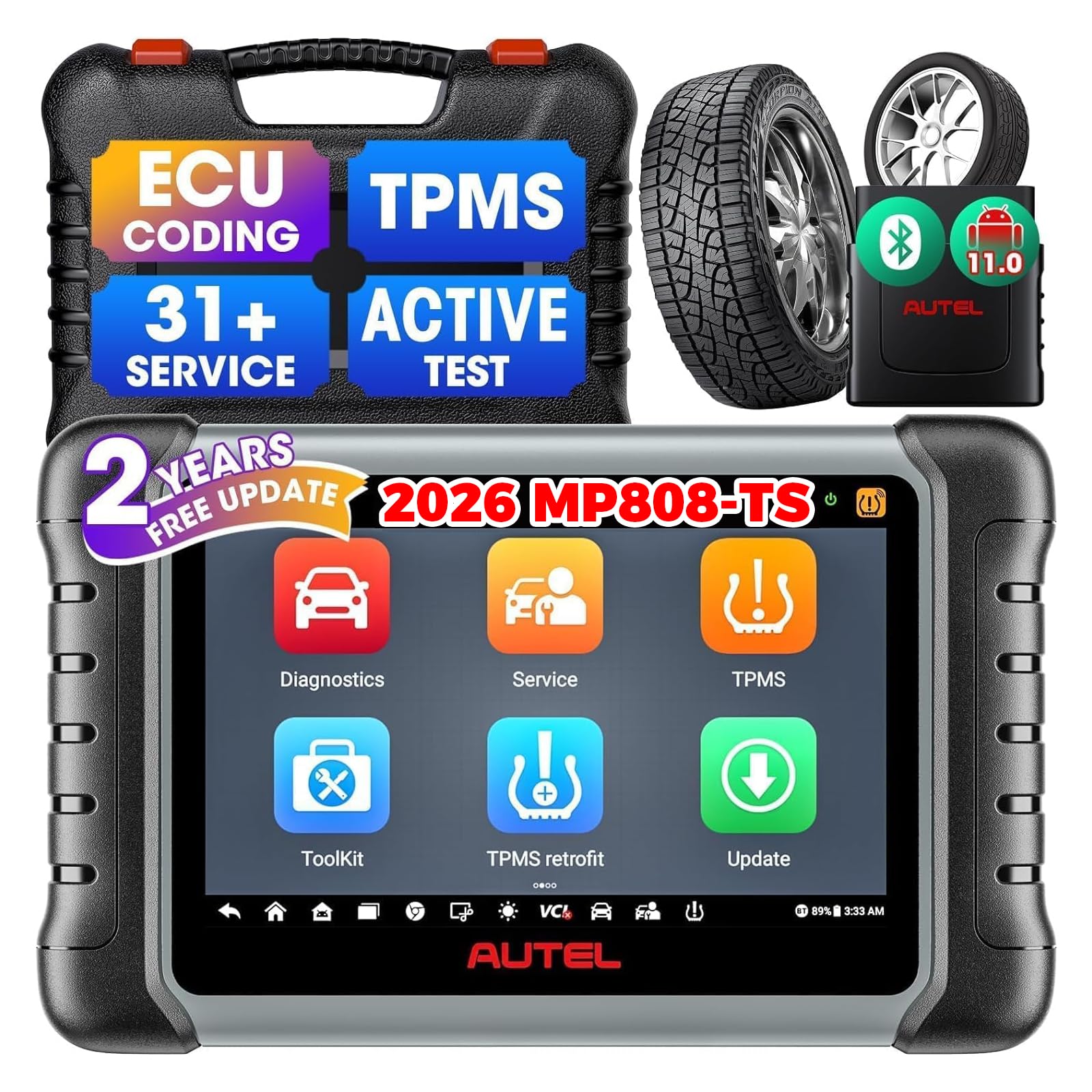 Autel MaxiPRO MP808S-TS Diagnosegerät Auto, 2026 Bidirektional TPMS Programmiergerät, 2 Jahre Kostenlose Update, ECU-Codierung wie DS808S-TS/MP808BT Pro/MP900TS/MK906 Pro-TS, 31+ Dienste, FCA AutoAuth