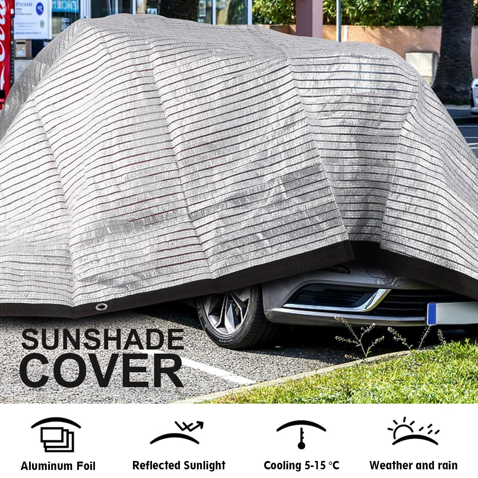 Aluminiowa tkanina zacieniająca, 90% ochrona przed promieniowaniem UV, odblaskowa siatka, ochrona przed ciepłem, do stodoły, roślin, samochodu, 3 x 4 m, z przelotkami, osłona na zewnątrz