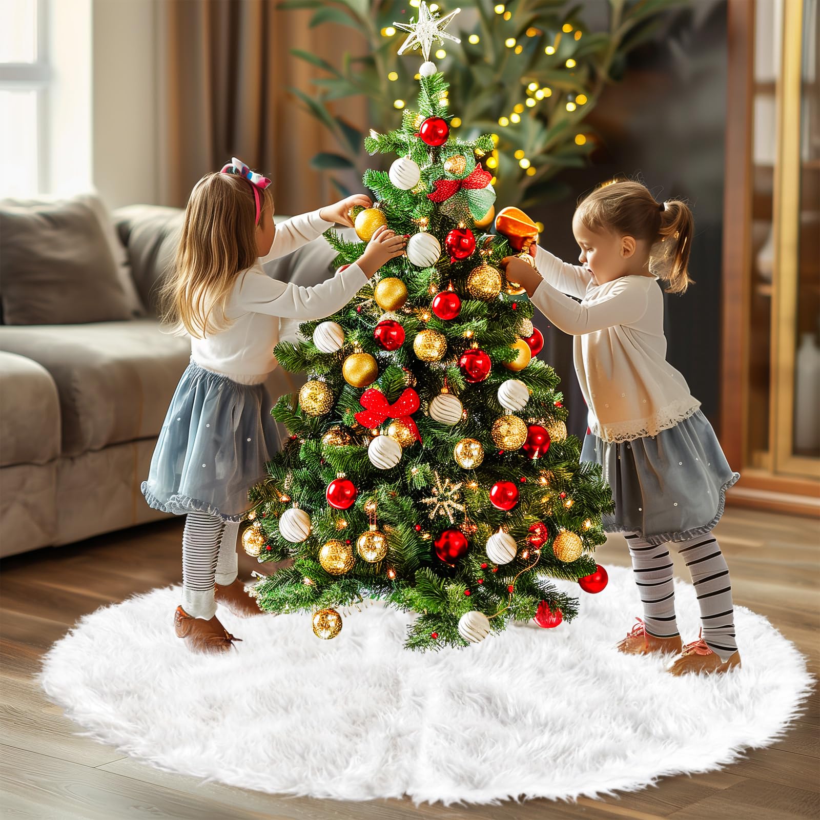 Weihnachtsbaum Decke 122cm Weiß - Tannenbaum Unterlage Mit Plüsch Strumpf