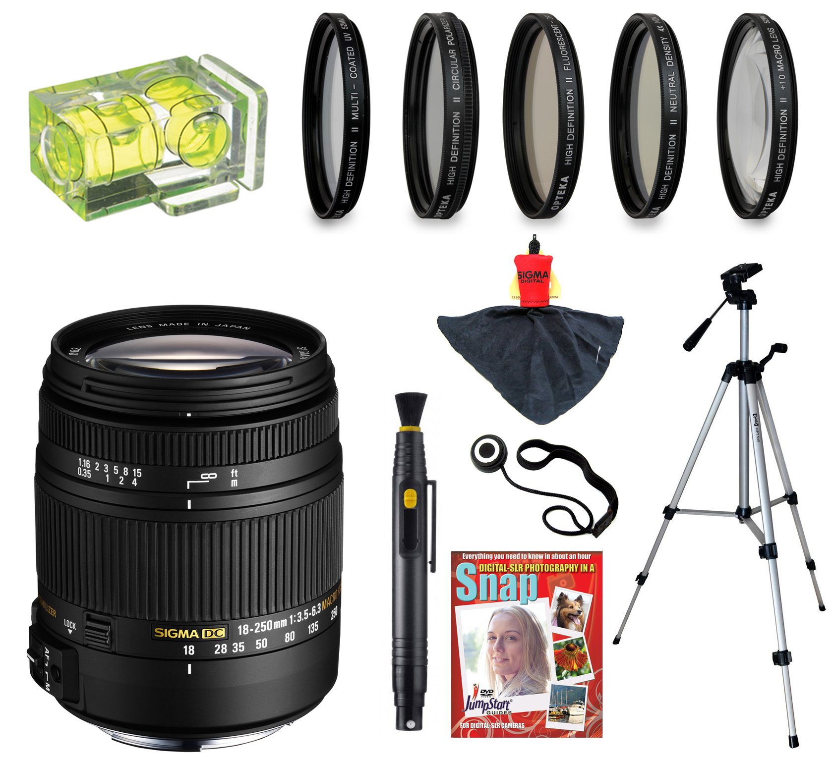 Sigma 18-250mm f3.5-6.3 DC MACRO HSM Lens with UV, CPL, FLD, ND4 and +10 Macro Filters for Sony Alpha A77, A65, A58, A57, A55, A37, A35, A33, A900, A700, A580, A560, A550, A390, A380, A330 and A290 Digital SLR Cameras