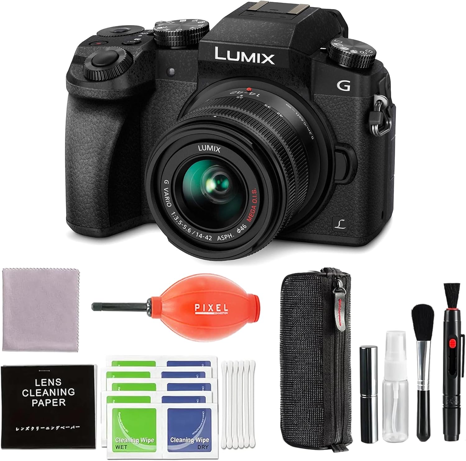 Panasonic Lumix DMC-G7 Mirrorless MFT Digital Camera, 45-150mm Lens, Close Up & UV Filters, 256GB SD Card & Cleaning Kit