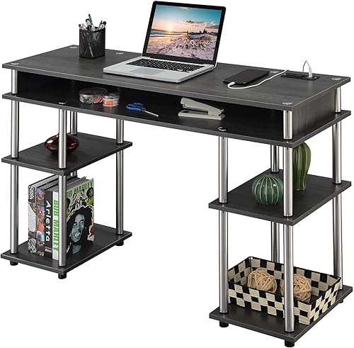 Miniatura 9 de Convenience Concepts Designs2Go Tools - Escritorio para estudiantes con estación de carga y estantes, 47.25 pulgadas de largo x 15.75 pulgadas de