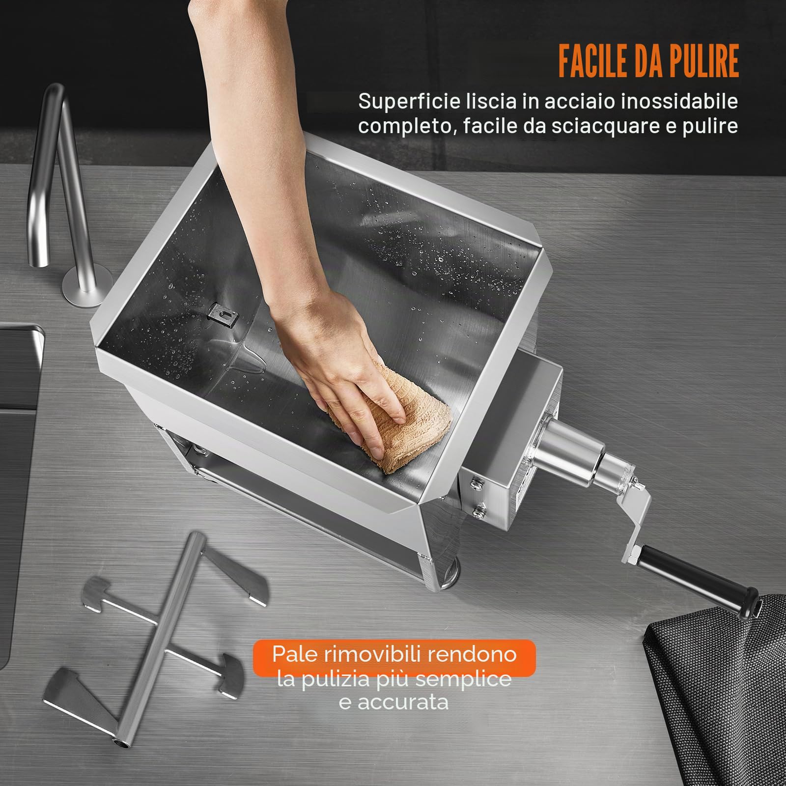 VEVOR Impastatrice Manuale per Carne, Miscelazione Massima Carne 13,6 kg, Frullatore con Riduttore in Acciaio Inox, Mpastatrice Manuale per Salsicce Carne Tritata 568 x 330 x 450 mm
