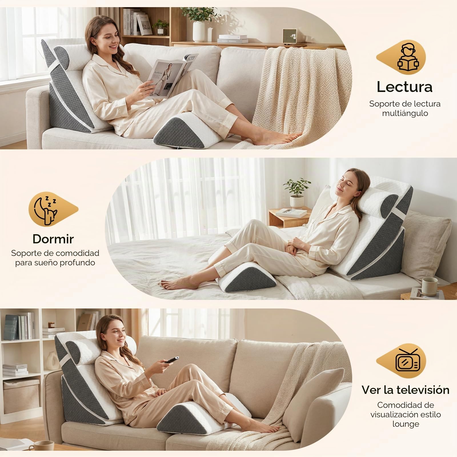 Juego de 4 Almohadas de Cuña Ortopédicas, Cojines de Cuña de Espuma Viscoelástica para Apnea del Sueño, Acidez Estomacal, Elevación de Piernas, Cojines de Lectura Ergonómicos Dormir Piernas y Rodillas