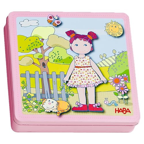 HABA Dress-Up Doll Magnetic Game Box & Magnetic Puzzle for Toddlers, Travel-Friendly Road Trip Toy for Kids, Toddler Activities for 2-4 Year Olds, 54 Piece Set - Pink - Dress-up Lilli