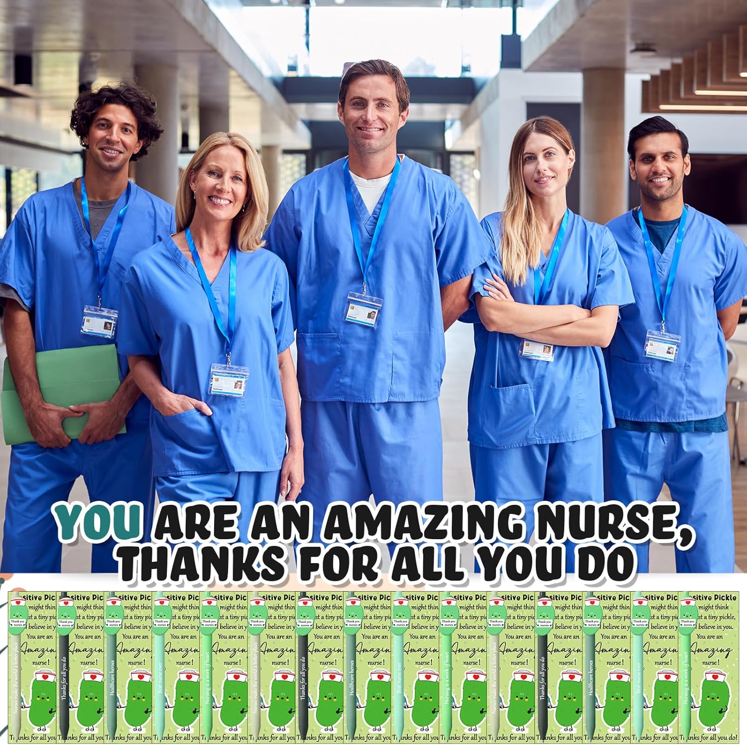 Sayglossy 50 Sets Nurses Pen Gift Bulk Positive Pickle for Nurse Inspirational Pickle Ballpoint Pens with Emotional Support Greeting Cards Nursing Appreciation Gifts for Nurse Week Medical Assistant