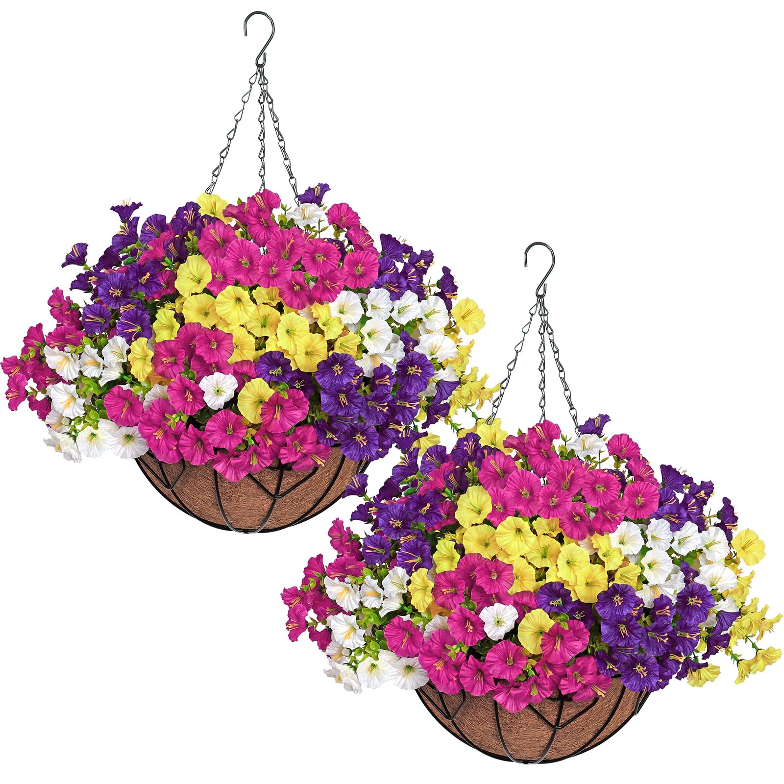 ASTNIC 2Pcs Artificial Hanging Baskets Outdoor Artificial Flowers Mix4Color