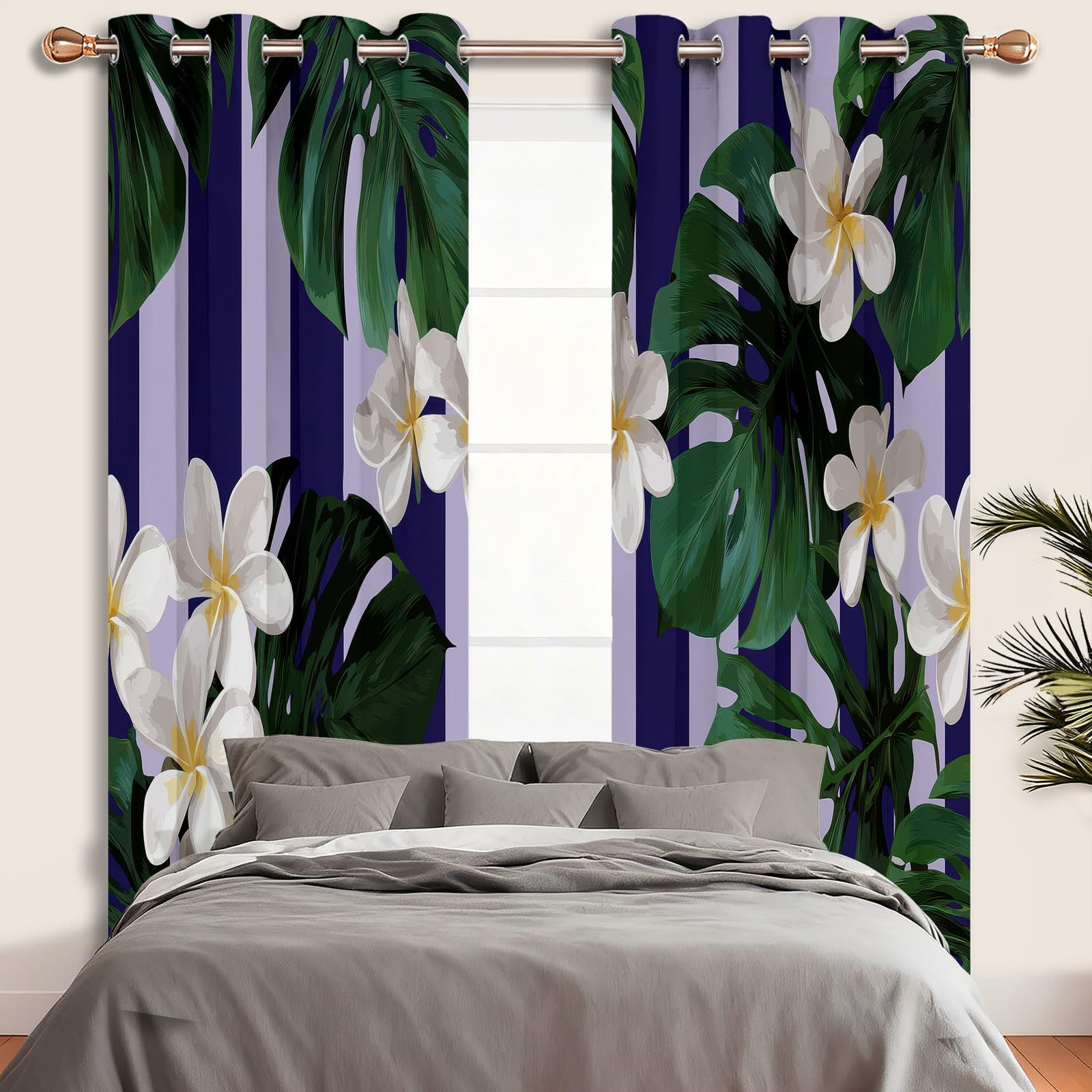 Verdunkelungsvorhänge B75 x H166 cm 2 Paneele, Geräuschreduzierung & Wärmeisolierung Mode Streifen Schick Floral Pflanzen Vorhänge Blickdicht für Schlafzimmer Wohnzimmer Kinderzimmer, Bunt