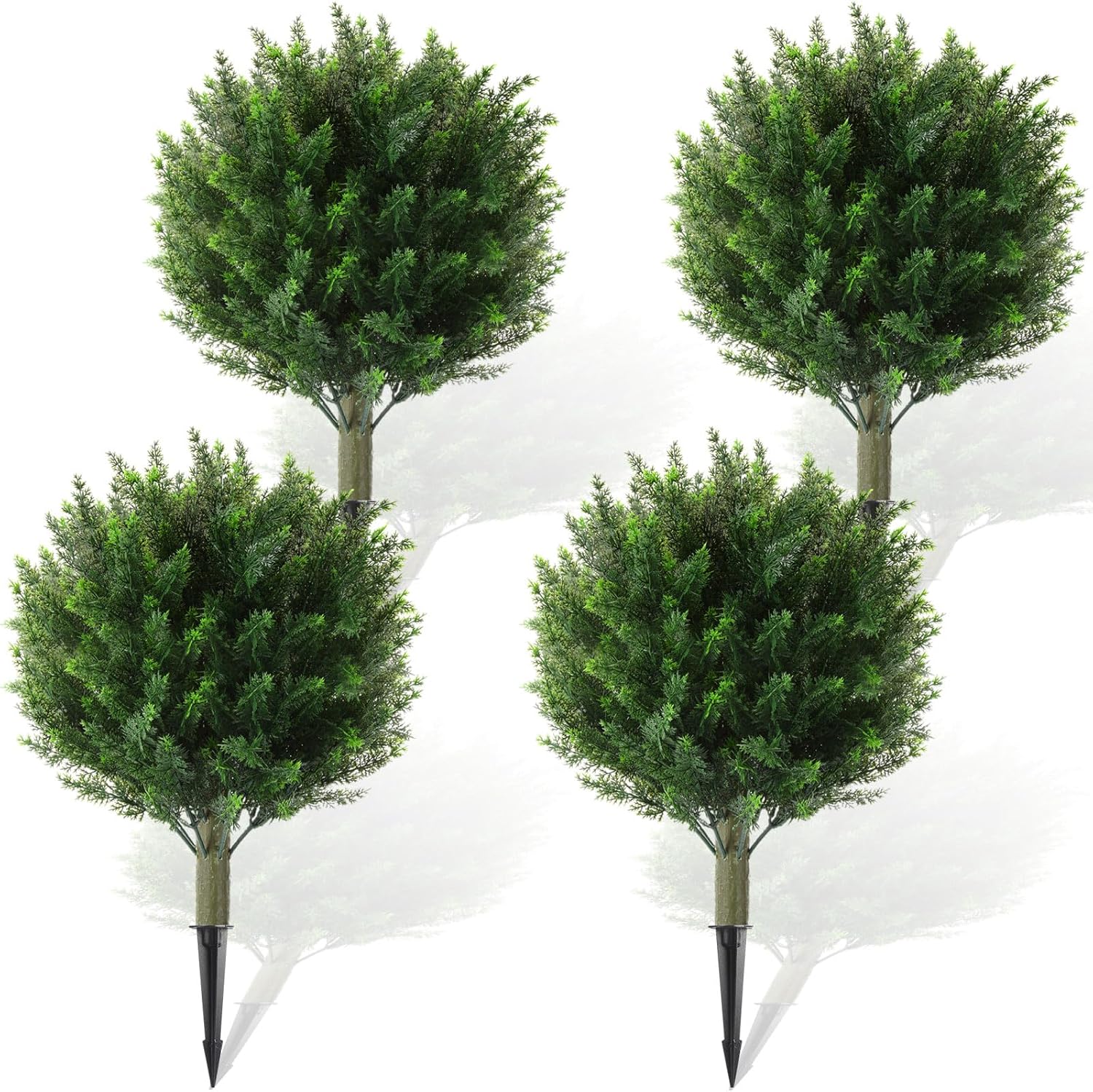 4 Pcs Topiary Ball Cedar Trees Artificial Plants Outdoor 18" Faux Cypress Bush with Spikes, Greenery Shrubs UV-Resistant Fake Plants for Front Porch Patio Garden Pot Urn Fillers Decoration