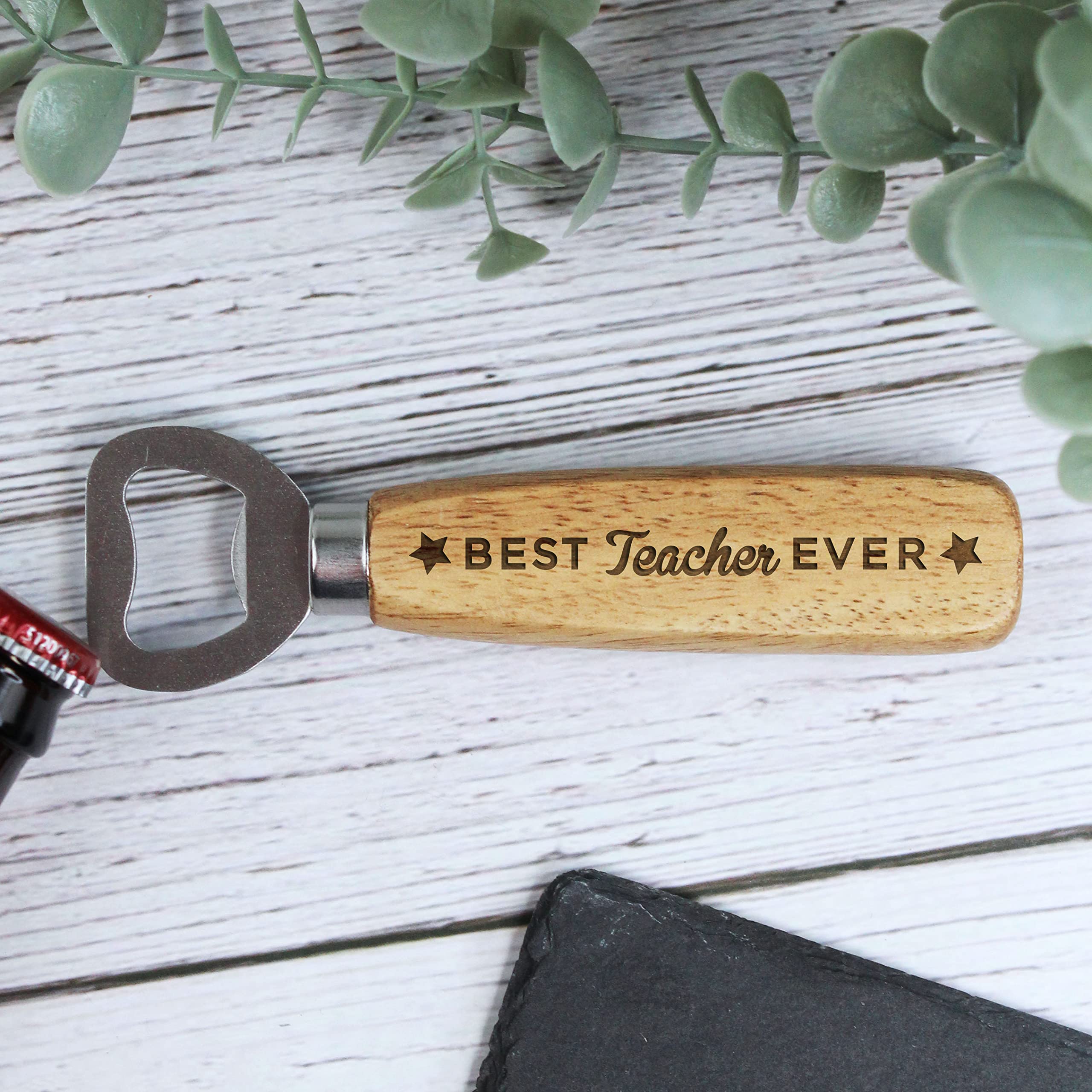eBuyGB Best Teacher Ever, Engraved Wooden Bottle Opener, Best Teacher Beer Bottle Opener, Birthday Gift for Him - Design #1