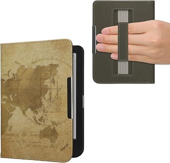 kwmobile Case Compatible with Kobo Clara BW/Colour Case - PU Cover w/Strap - Travel Vintage Brown/Light Brown
