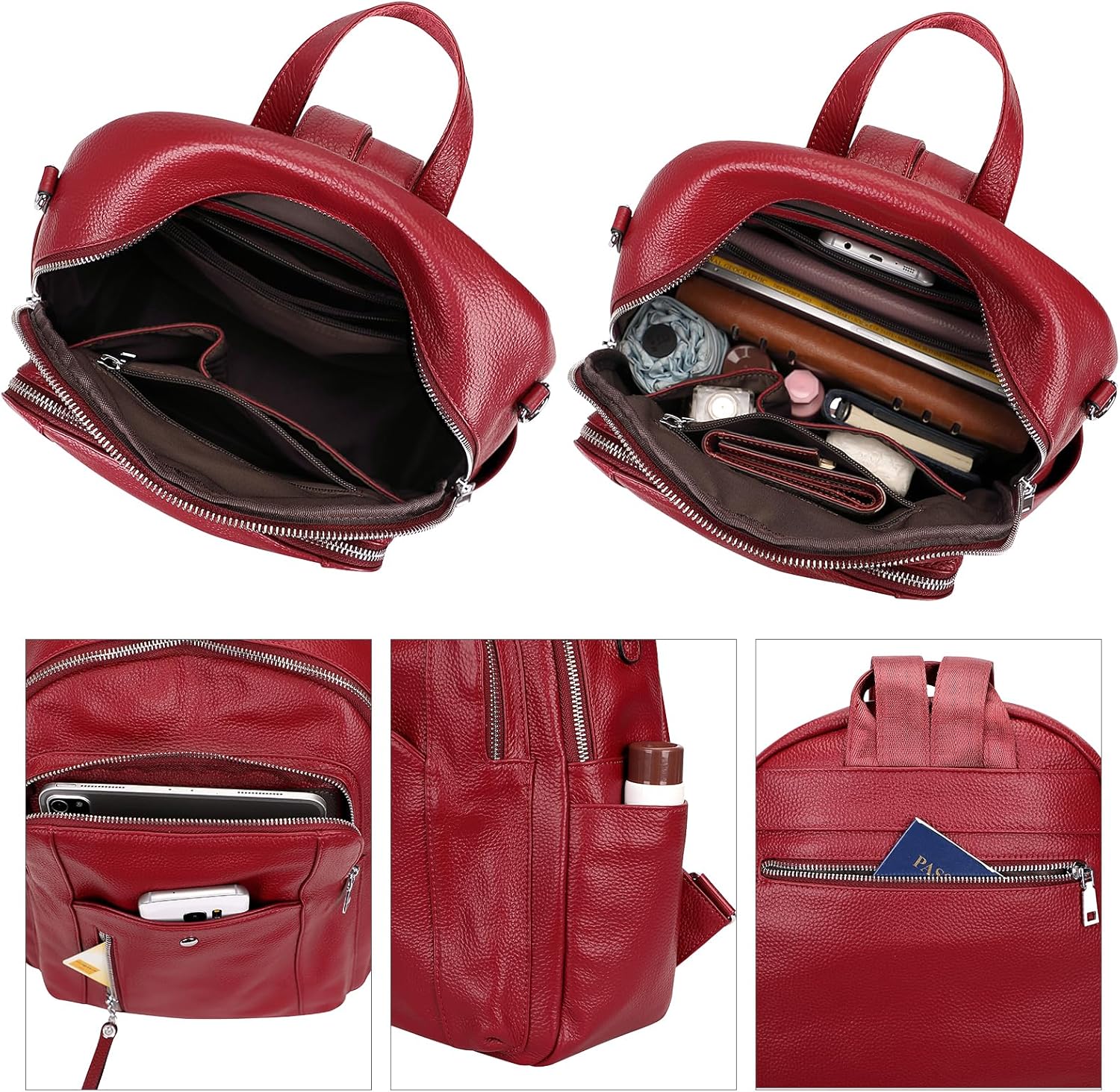 ALTOSY Fashion Genuine Leather Backpack Purse for Women Shoulder Bag Casual Daypack Medium(S9-Red Wine) - Image 6