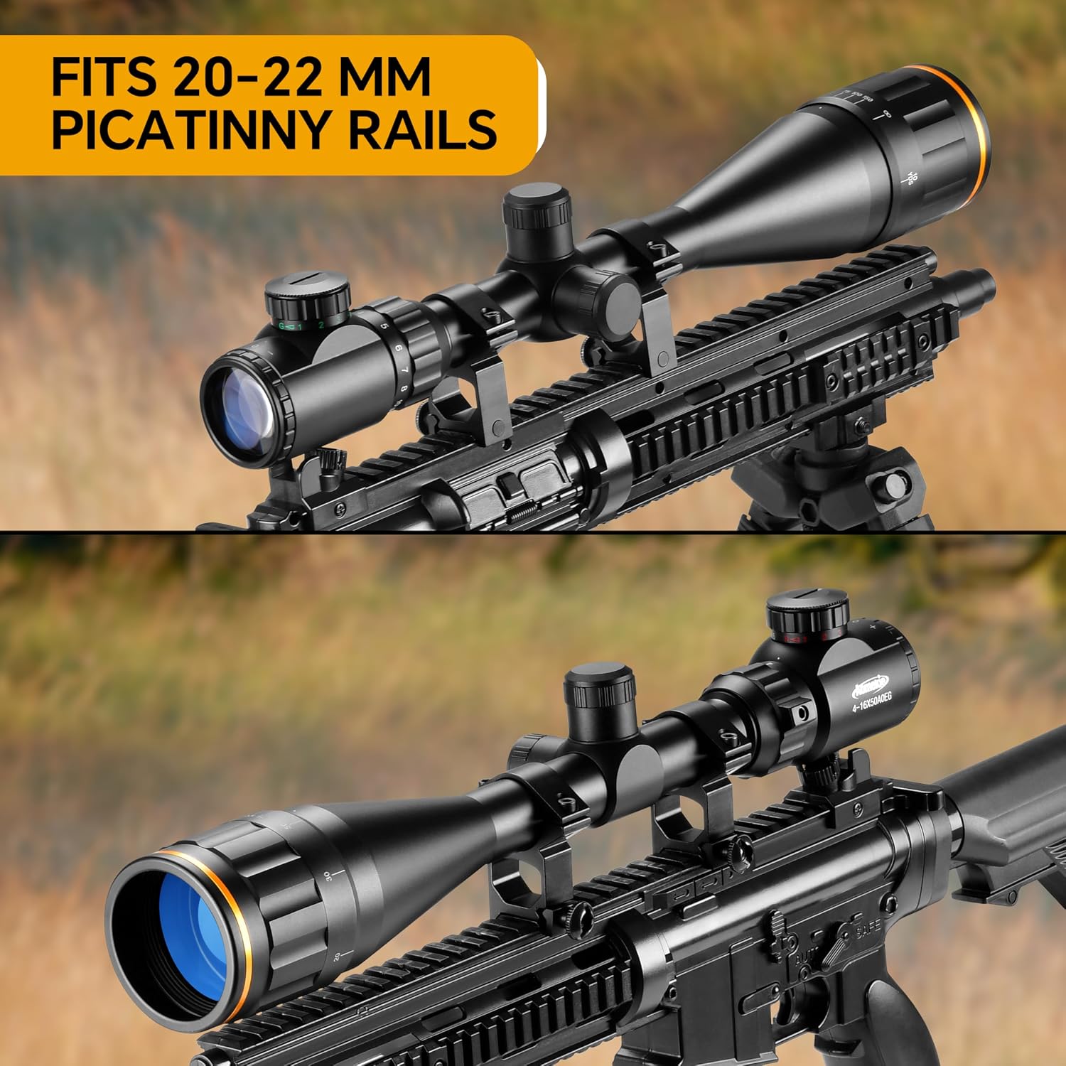 AOMEKIE Rifle Scope 4-16x50 Red Green Illuminated Long Range Optical Scope with Red/Green Illumination and 20mm Free Mounts