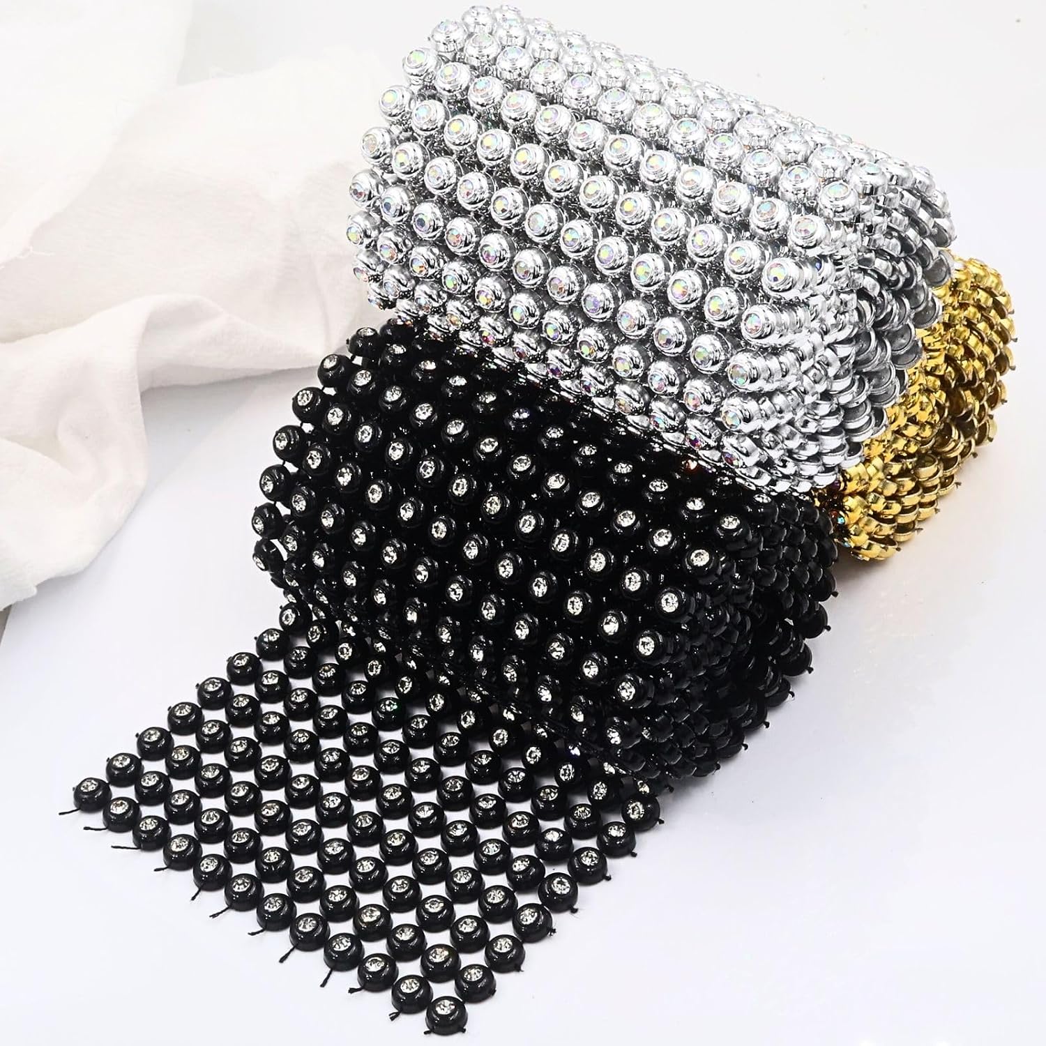 Bijou Joon 1 Yard Black White Sparkling Rhinestone Ribbon Mesh Rhinestone