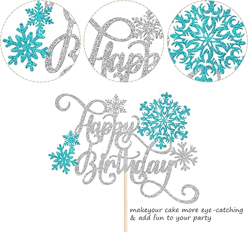 Miniatura 3 de Rsstarxi 1 paquete de copo de nieve para pastel de cumpleaños con purpurina con temática de copo de nieve para pastel de cumpleaños para invierno,