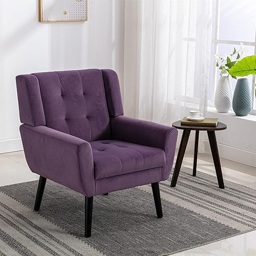 Beige Ergonomic Velvet Accent Chair, Gothic Living Room Chairs with