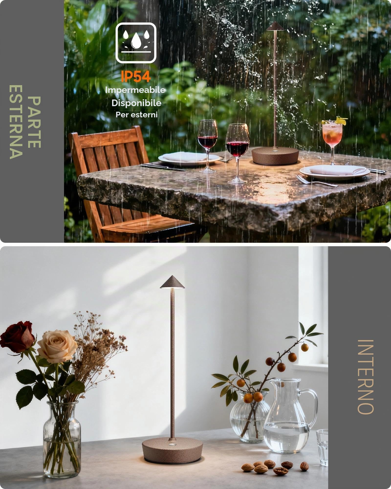 Lampada da Tavolo Ricaricabile senza fili per Interni/Esterni (2 Ruggine) | lampada da tavolo a led ricaricabile, 3 Modalità di Colore, Dimmerabile Impermeabile, 6000mAh per Ristorante Comodino