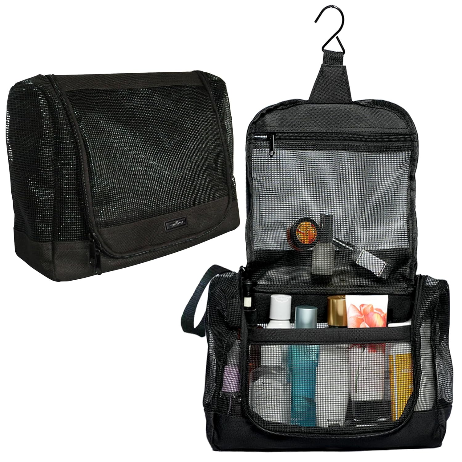 The Fine Living Portable Latex Mesh Shower Caddy Tote Bag Gym Shower Caddy Hanging Organizer with Metal Hook