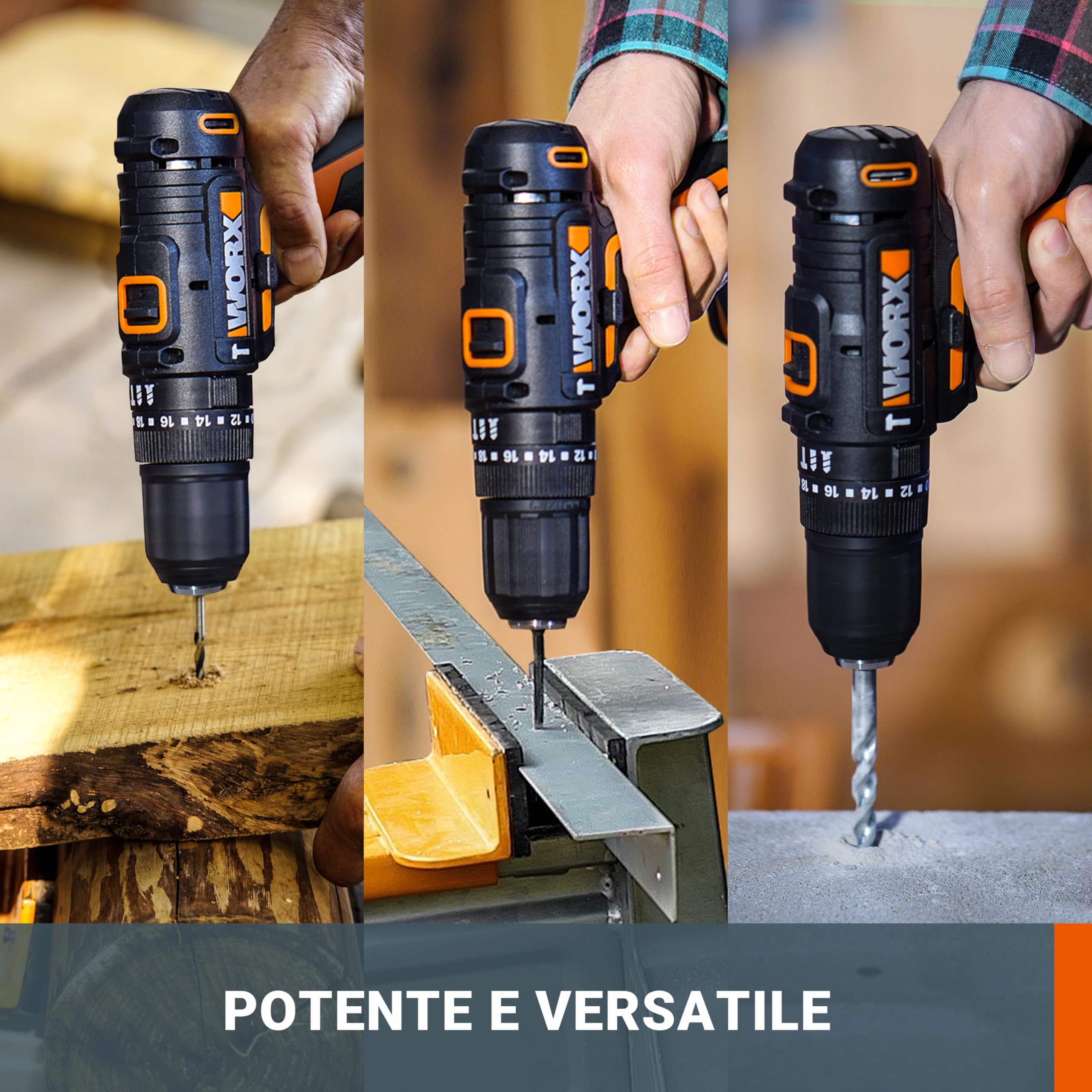 WORX WX370.9 - Trapano avvitatore a percussione a batteria 20 V, 50 Nm, 2 marce e luce LED