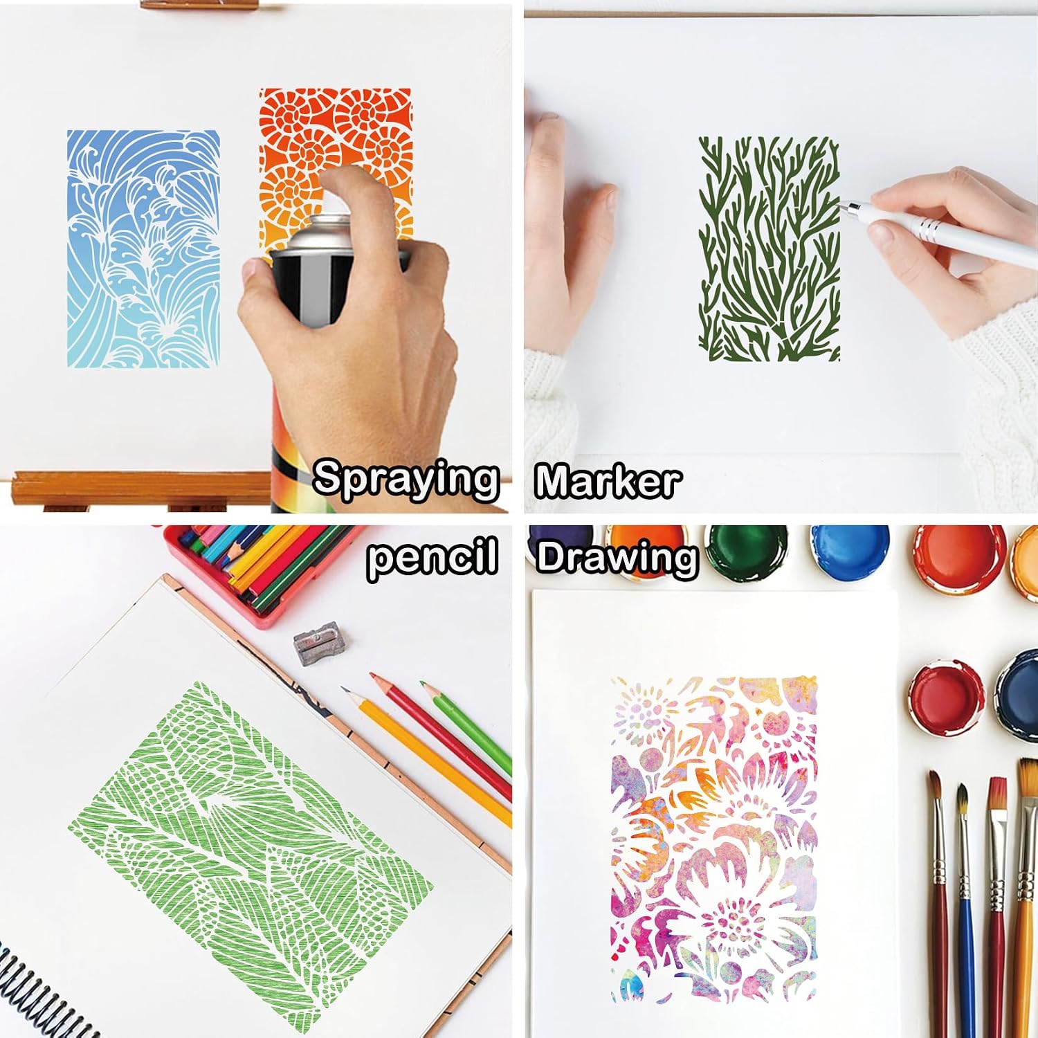 16 Pieces Stencils for Painting, Abstract Texture Mixed Media Art Supplies Crafts Reusable Layering Stencil Brick Pattern Templates for Drawing Card Making Canvas Furniture Paper (Mixed16) image 2