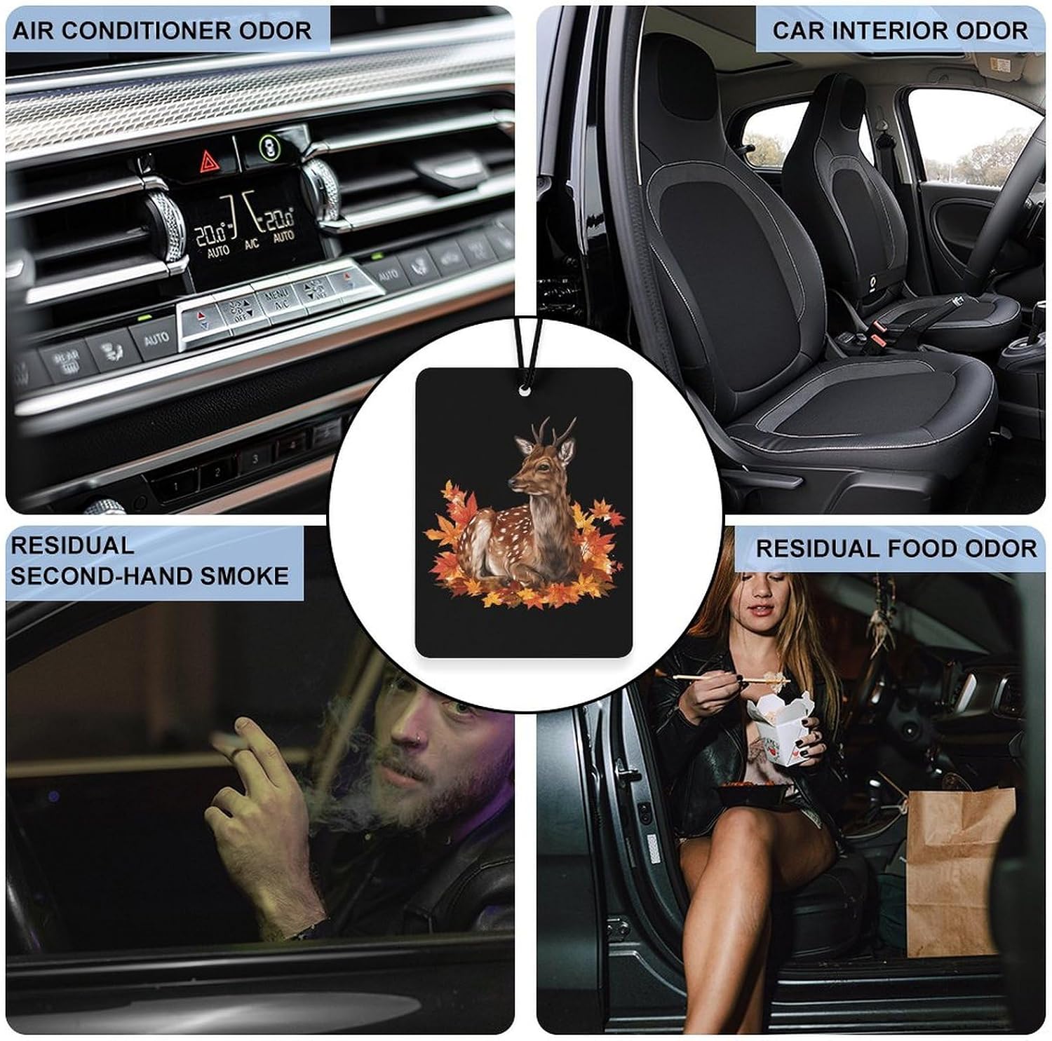 Fawn-Deer Maple Leaf Car Air Freshener Cute Hanging Aromatherapy Tablets for Car Home Square