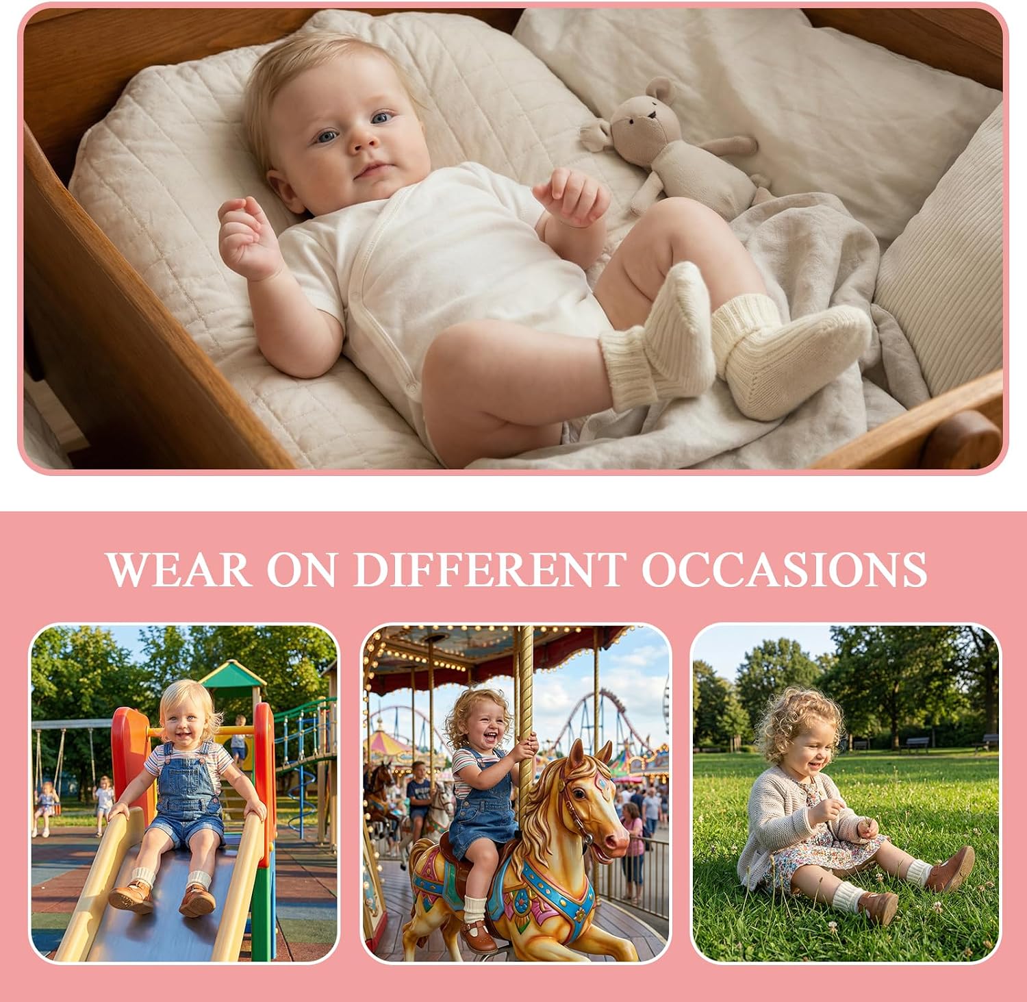 6 Pairs Newborn Baby Girl Socks Socks, Stay-On Turn Cuff Ankle Socks Crew Socks for Infant Toddler Kids