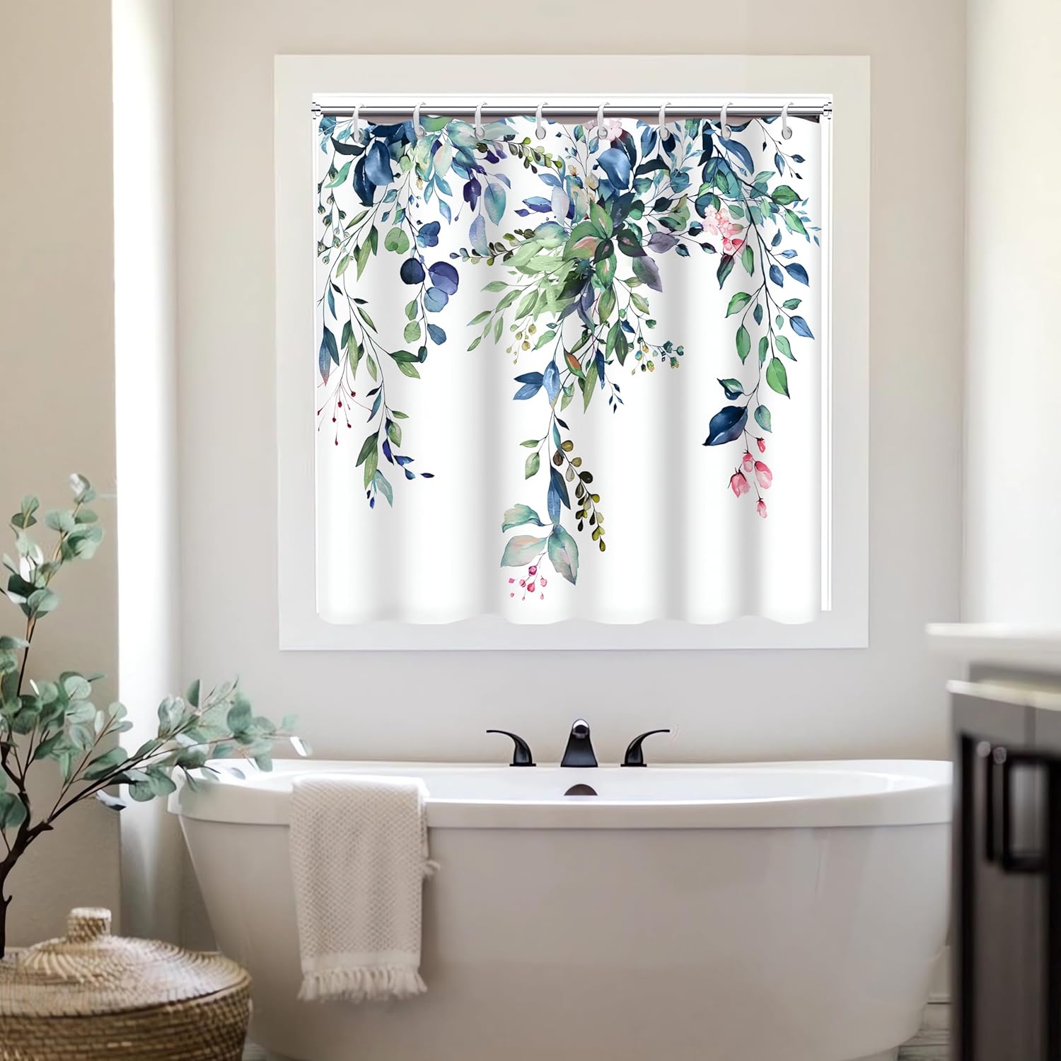 Amazon.com: Ruelvth Shower Window Curtain, Watercolor Green and Blue ...