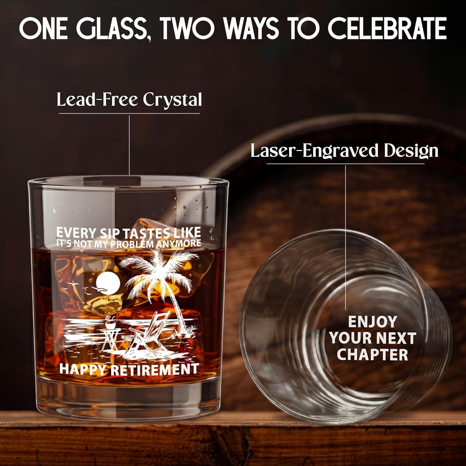 Funny Retirement Gifts for Men Women - 11 oz Engraved Crystal Whiskey Glass - Going Away Goodbye Farewell Gifts for Coworkers Boss, Retirement Gift for Friends Dad Grandpa Woman - Image 4
