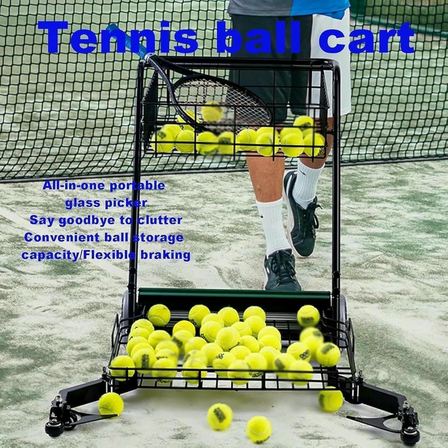 Tennis Ball Collectors,Automatic Tennis Ball Pick Up Cart,Tennis Ball Automatic Picking Machine,Holds Up to 290 Tennis Balls,for Various Tennis Courts