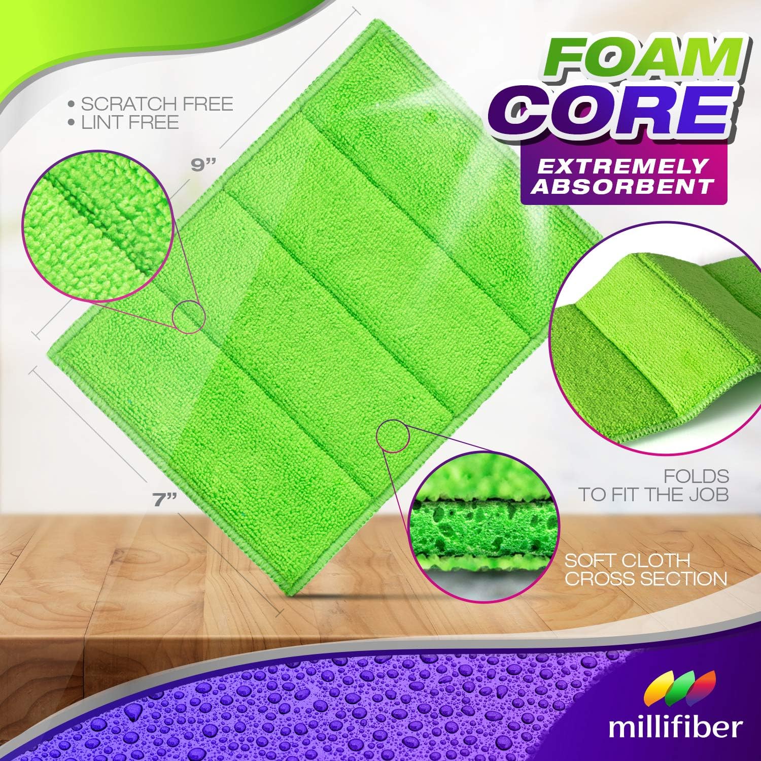 Microfiber Sponge Cloth 7”x 9” (10 Pack) - Double Sided Microfiber Absorbent Towel - Lint Free Microfiber Cleaning Cloth - Reusable Cleaning Cloths for House Washable - Kitchen Cleaning Supplies